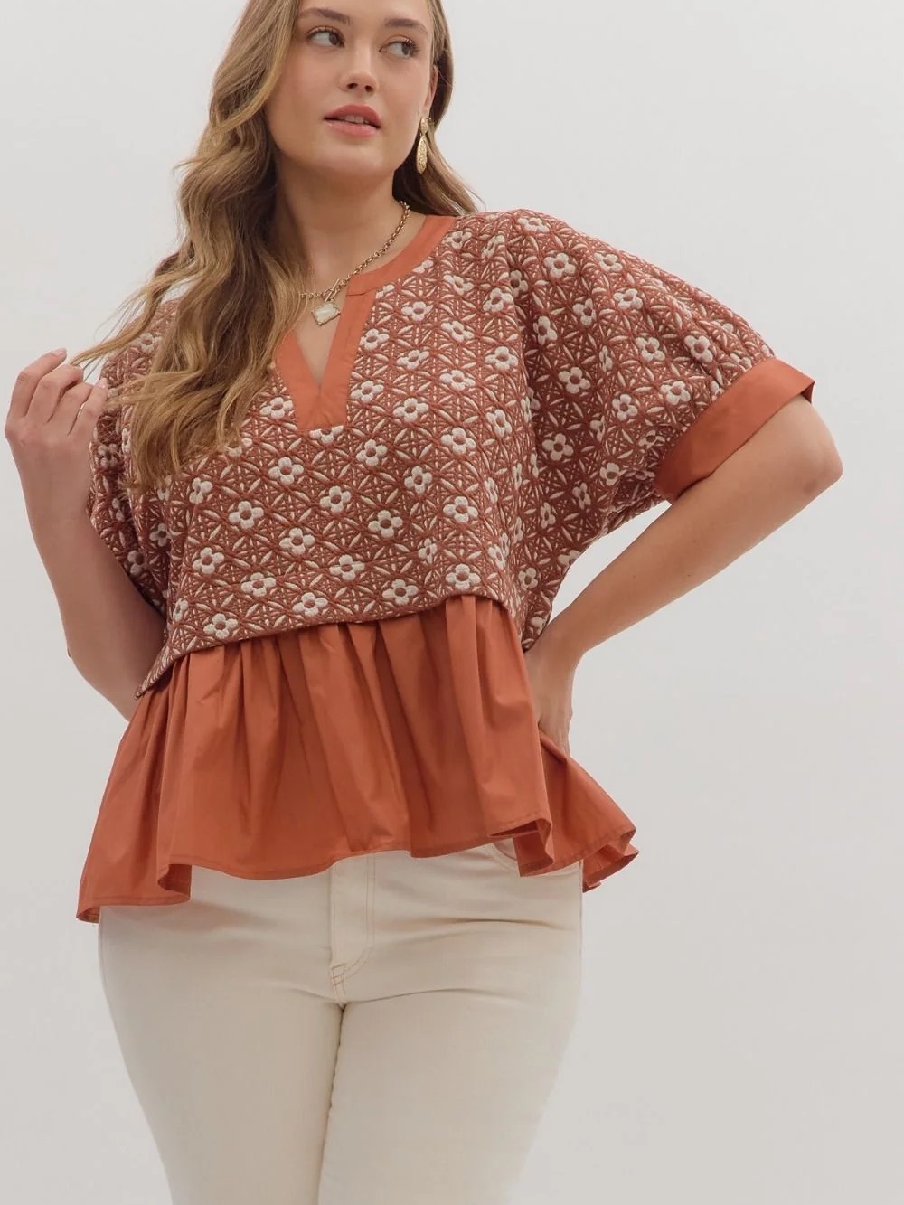 Entro Women's Peplum Blouse with Geometric Print NWOT